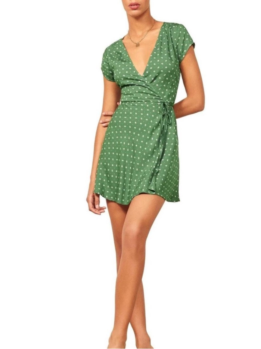 Reformation flower Green Dot Wrap Mini Dress Size Large